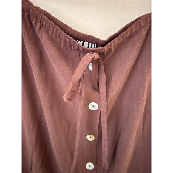 Vintage Clio Silk Midi Skirt Brown Button Front Womens M 100% Silk - Picture 2 of 7